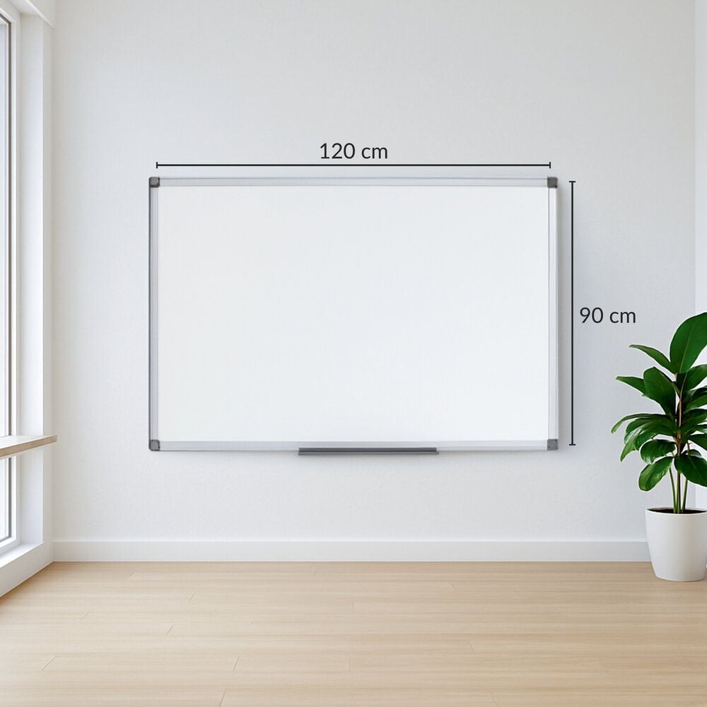 Whiteboard a-series AS1217, 90x120cm, lackiert, trocken abwischbar, Aluminiumrahmen, Ablageleiste, Wandaufhängung