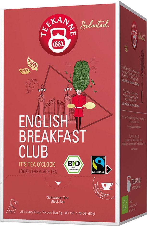 Tee Teekanne Selected BIO Luxury Cup English Breakfast Club, Beuteltee, Pack 25 Beutel à 2g, BIO-zertifiziert DE-ÖKO-039