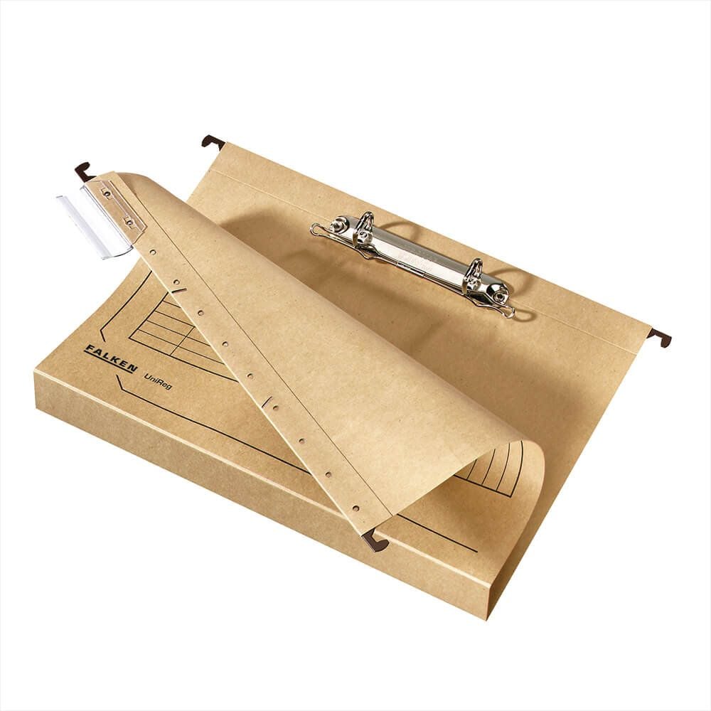 Hängesammler Falken UniReg 11288156, 4,0cm Hartpappeboden, seitlich offen,
2-Ringmechanik, natronbraun, Pack 8 Stück