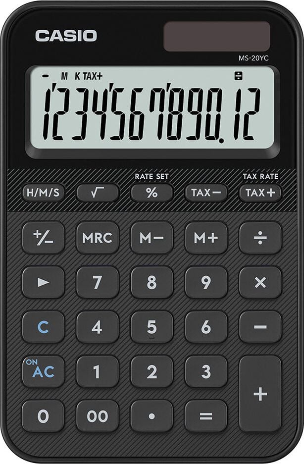 Tischrechner Casio MS-20YC, 12-stelliges LC-Display, Solar- und
Batteriebetrieb, schwarz