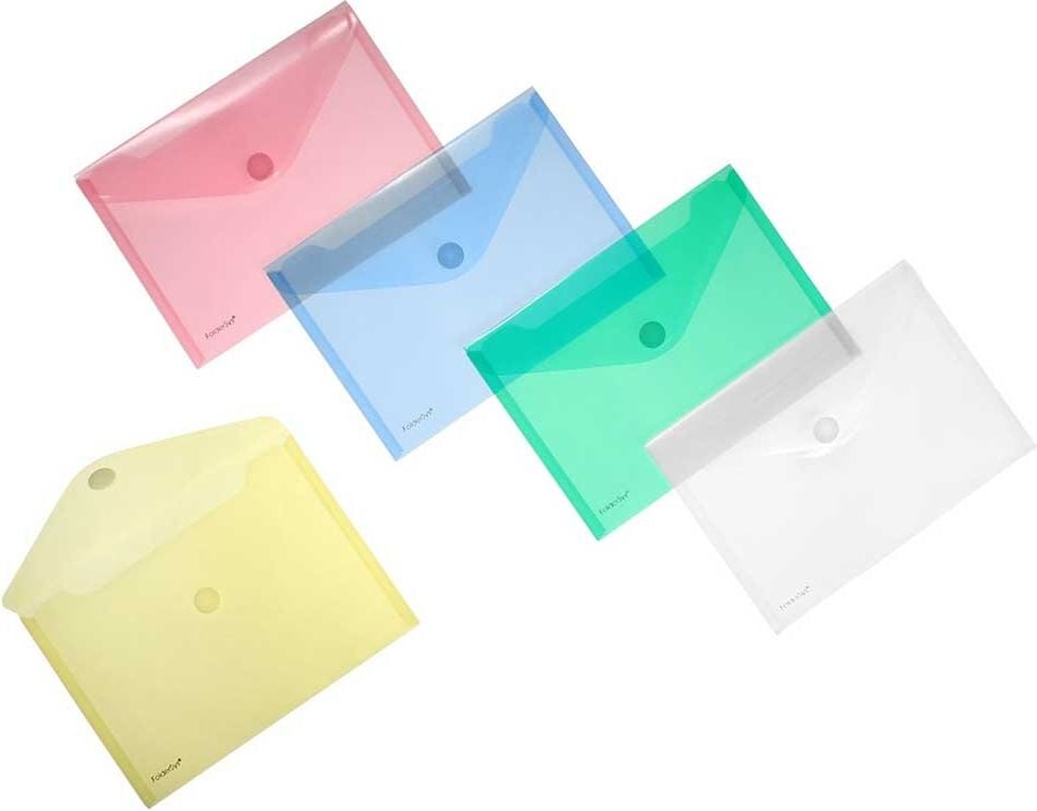 Dokumententaschen Foldersys A5 quer 40102-94, Klettverschluss, farbig sortiert, transluzent, Pack 10 Stück, sortiert