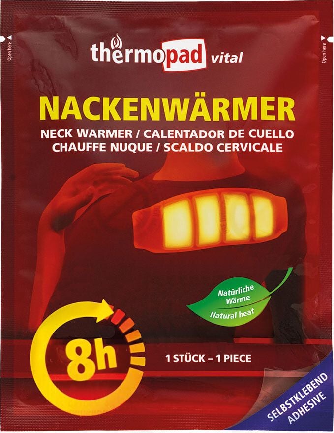 Thermo-Nackenwärmer thermopad Wärmepad Vital, luftaktiviert, bis 48 Grad bis zu 8h, 100% natürliche Inhaltsstoffe, 10x20cm, selbstklebend, weiß