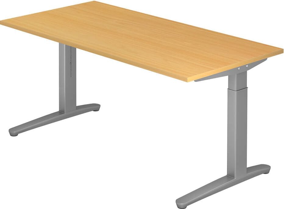 Schreibtisch Hammerbacher VXB16/x/SS, 160x80cm (BxT), 65-85cm Höhe, rechteckig,
C-Fuß silber, weiß