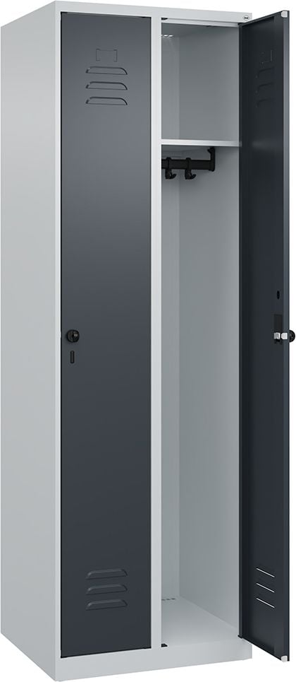 Spind CP Classic PLUS Garderobenschrank 080000-20, 60x185x50cm (HxBxT), mit Sockel, 1-stöckig, 2
Abteile je 30cm breit, Drehriegelverschluss, anthrazit