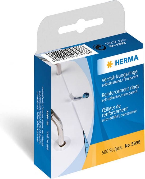 Lochverstärkungsringe Herma 5898, transparent, 12mm, selbstklebend, Pack 500
Stück