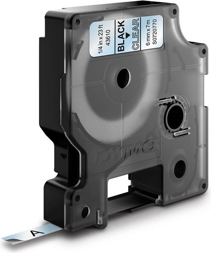 Schriftbänder Dymo D1 43610/S0720770, schwarz auf transparent, 6mm/7m