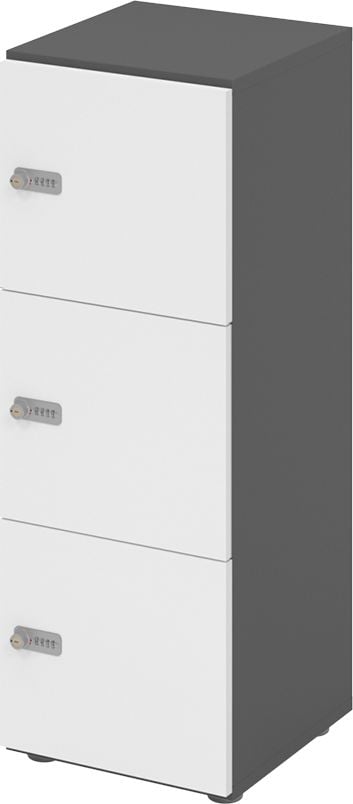 Schließfachschrank Hammerbacher V234L3/G ZS, 40 x 42 x 110 cm (BxTxH), 3 Ordnerhöhen, mit Zahlenschloss, 3 Fächer, Korpus: Graphit, weiß