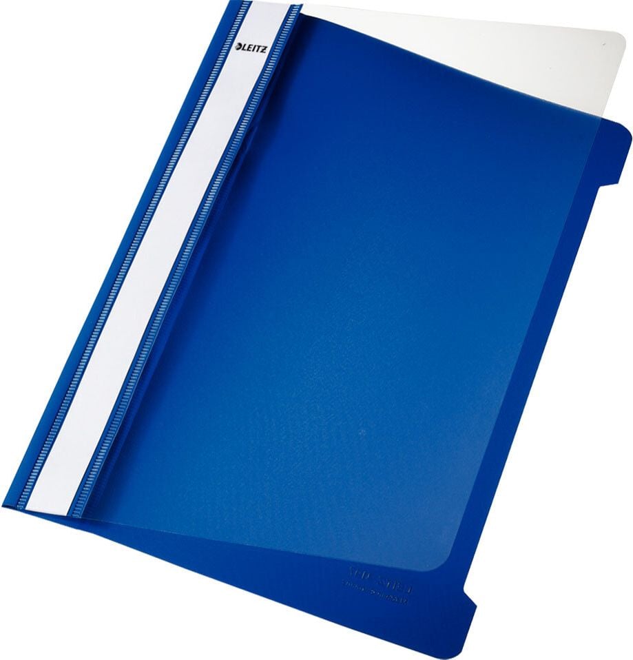 Schnellhefter Leitz Standard Plastik-Hefter A5 4197, PVC-Hartfolie, transparenter Vorderdeckel, blau