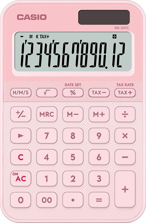 Tischrechner Casio MS-20YC, 12-stelliges LC-Display, Solar- und
Batteriebetrieb, rosa