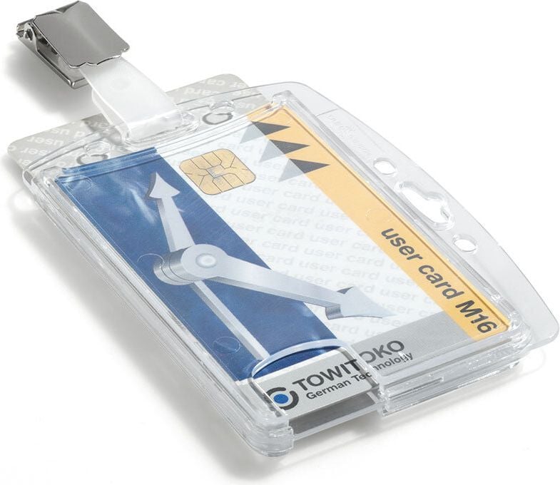 Ausweiskartenhüllen Durable 8013, 54x87mm Innenmaß, Hartbox für 2 Karten,
transparent, mit Clip, Pack 25 Stück