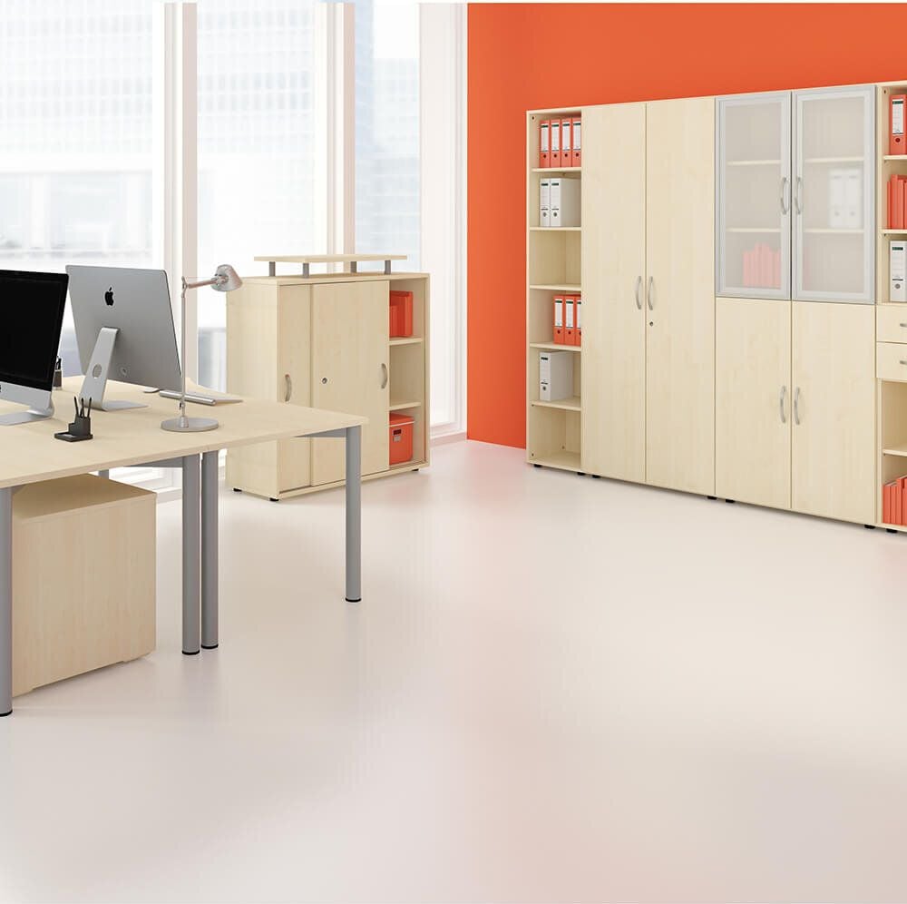 Aktenschrank Geramöbel Flex S-385100, 80x180,8x42cm (BxHxT), 2 Flügeltüren, 4
Fachböden, 5 Ordnerhöhen, Bogengriff,
abschließbar, ahorn
