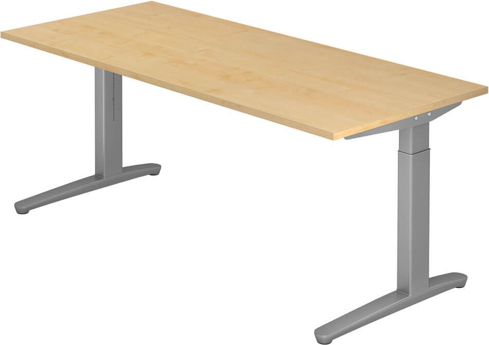 Schreibtisch Hammerbacher VXB2E/x/SS, 200x100cm (BxT), 65-85cm Höhe, rechteckig,
C-Fuß silber, ahorn