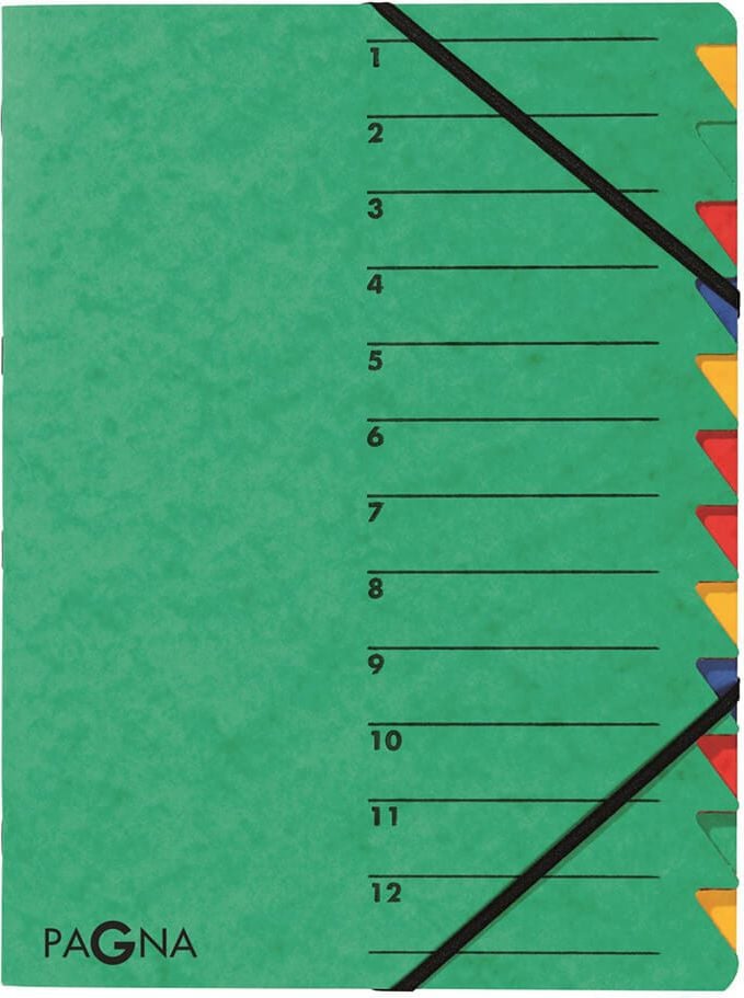 Ordnungsmappen Pagna Easy 24131, A4, 12 Fächer, Pressspan, grün