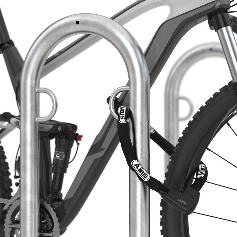 Fahrradständer WSM Anlehnsystem TRACK 33, verzinkt, Freiaufstellung, 255cm lang, für 6 Fahrräder, Stahlösen für Fahrradschlösser, Reihenverbindung möglich