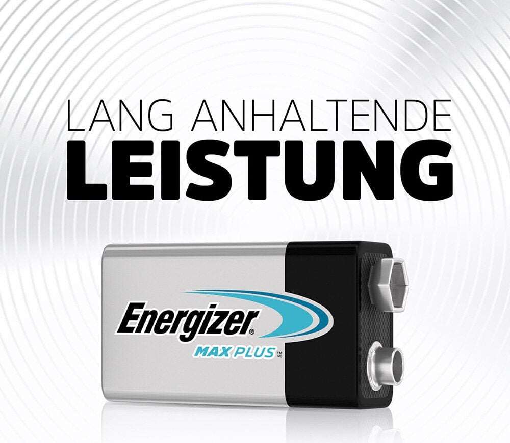 Batterien Energizer Max Plus E-Block (E), 9 V, mit Geräte-Auslaufschutz, bis zu 15 Jahre Leistungserhalt