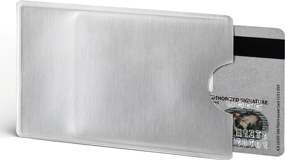RFID-Schutzhüllen Durable RFID SECURE 890319, 54x86mm, für 1 Karte, RFID-Schutz,
transparente Vorderseite, metallic silber
Rückseite, Beutel 3 Stück