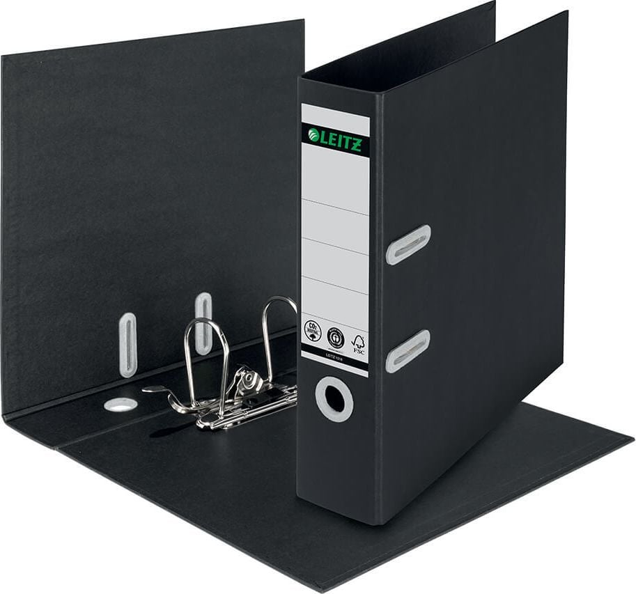 Ordner A4 Leitz Recycle 1018, 80mm, A4, 8cm Rücken, mit Griffloch, schwarz, Blauer Engel, FSC