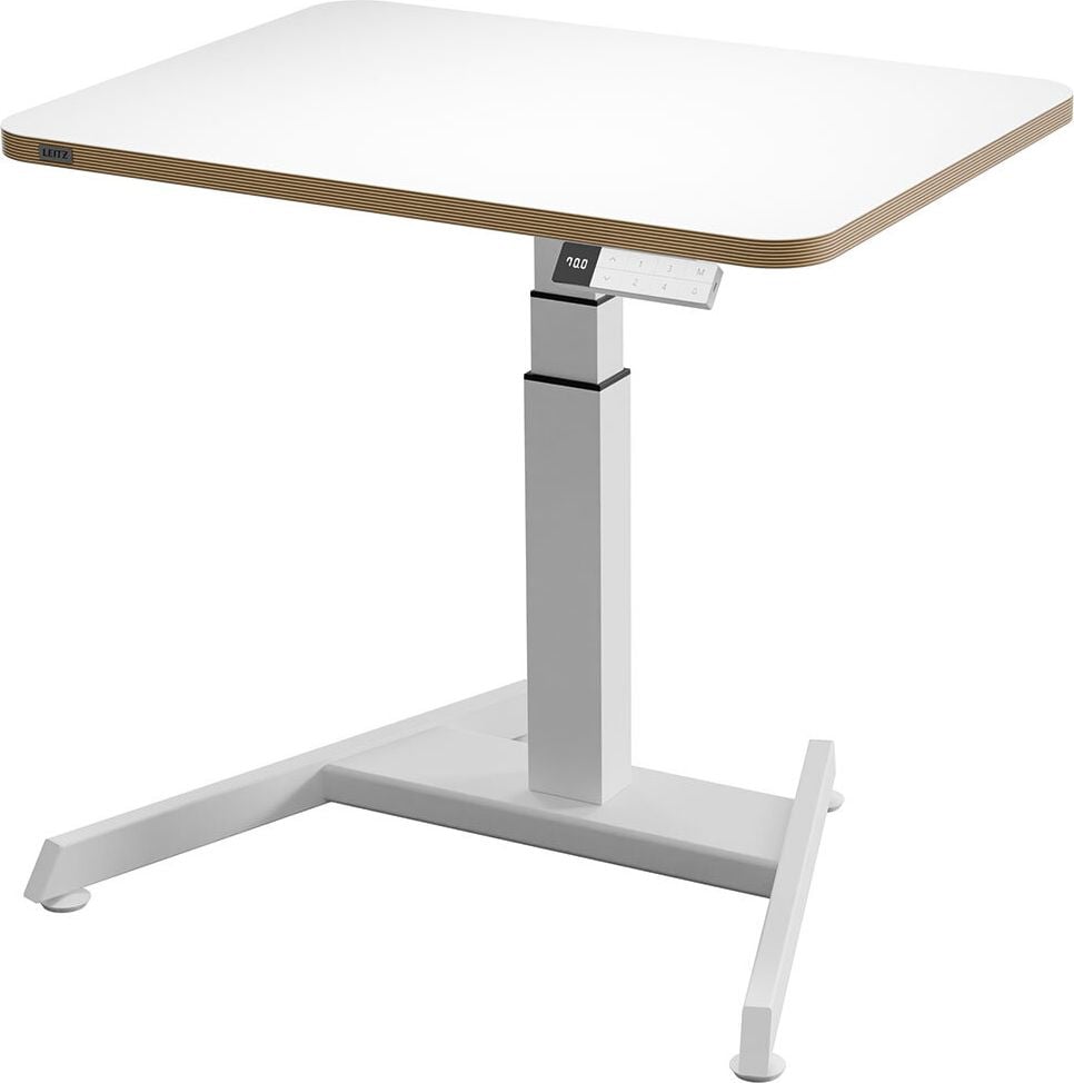 Hubschreibtisch Leitz Ergo Compact Workstation 65340001, 80x60cm (BxT), elektrisch höhenverstellbar, 65-130cm Höhe, Aufsteh-Erinnerung, rechteckig, C-Fuß, weiß