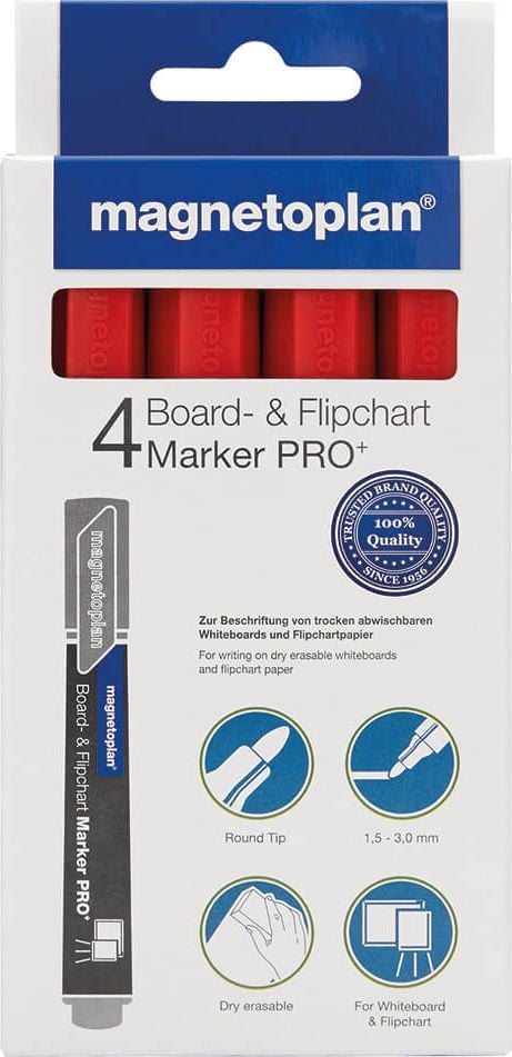 Boardmarker Magnetoplan PRO+ 12281, ca. 1,5-3mm, Rundspitze, Pack 4 Stück, rot