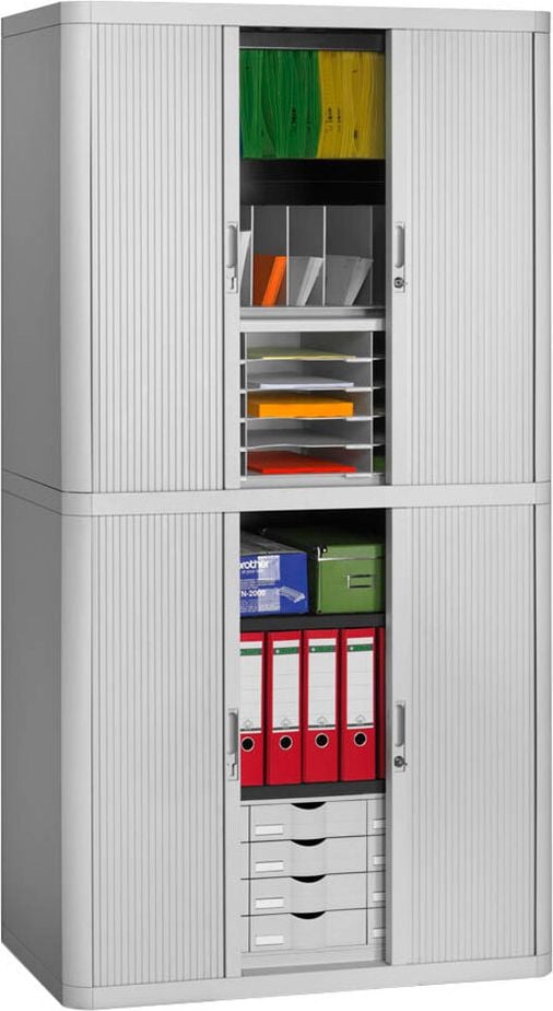 Aktenschrank easyOffice by Paperflow, 110x204x41,5cm (BxHxT), 2 Rollläden, 4
Fachböden, Korpus/Rollläden einfarbig, grau