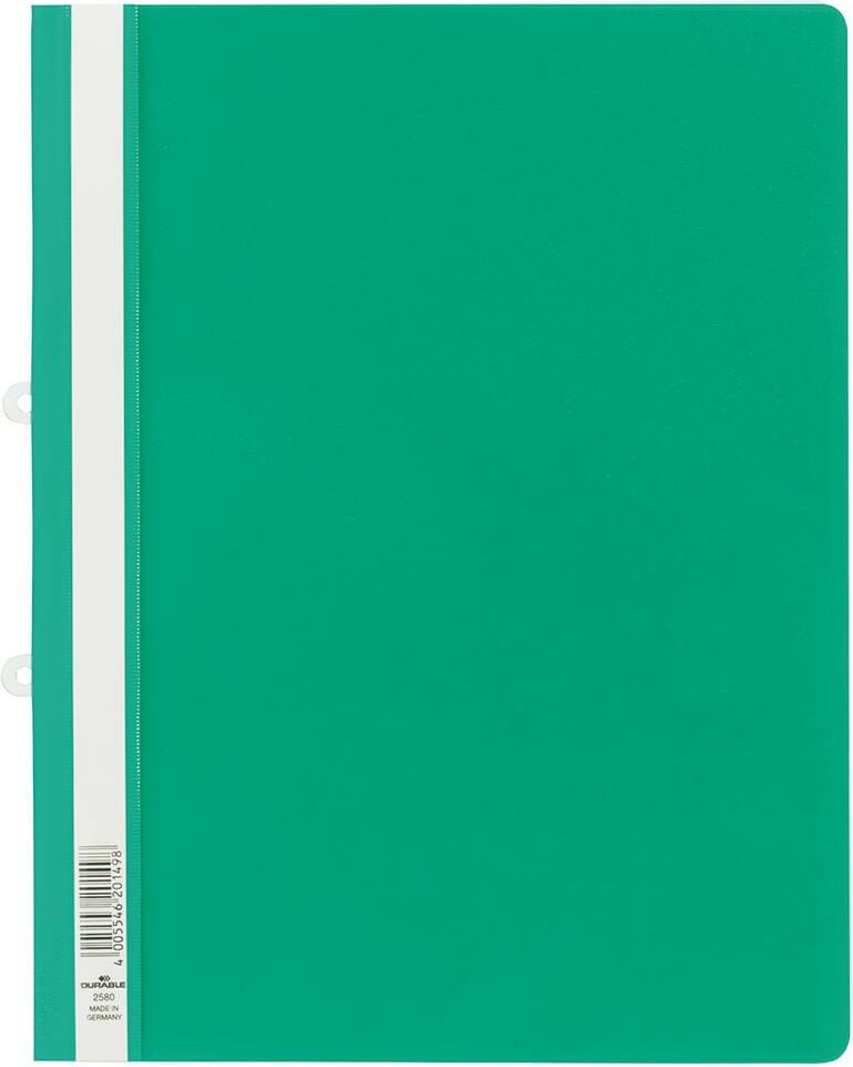 Schnellhefter Durable A4 Überbreite 2580, Hartfolie, transparenter Vorderdeckel,
herausziehbarer Abheftschieber, grün
