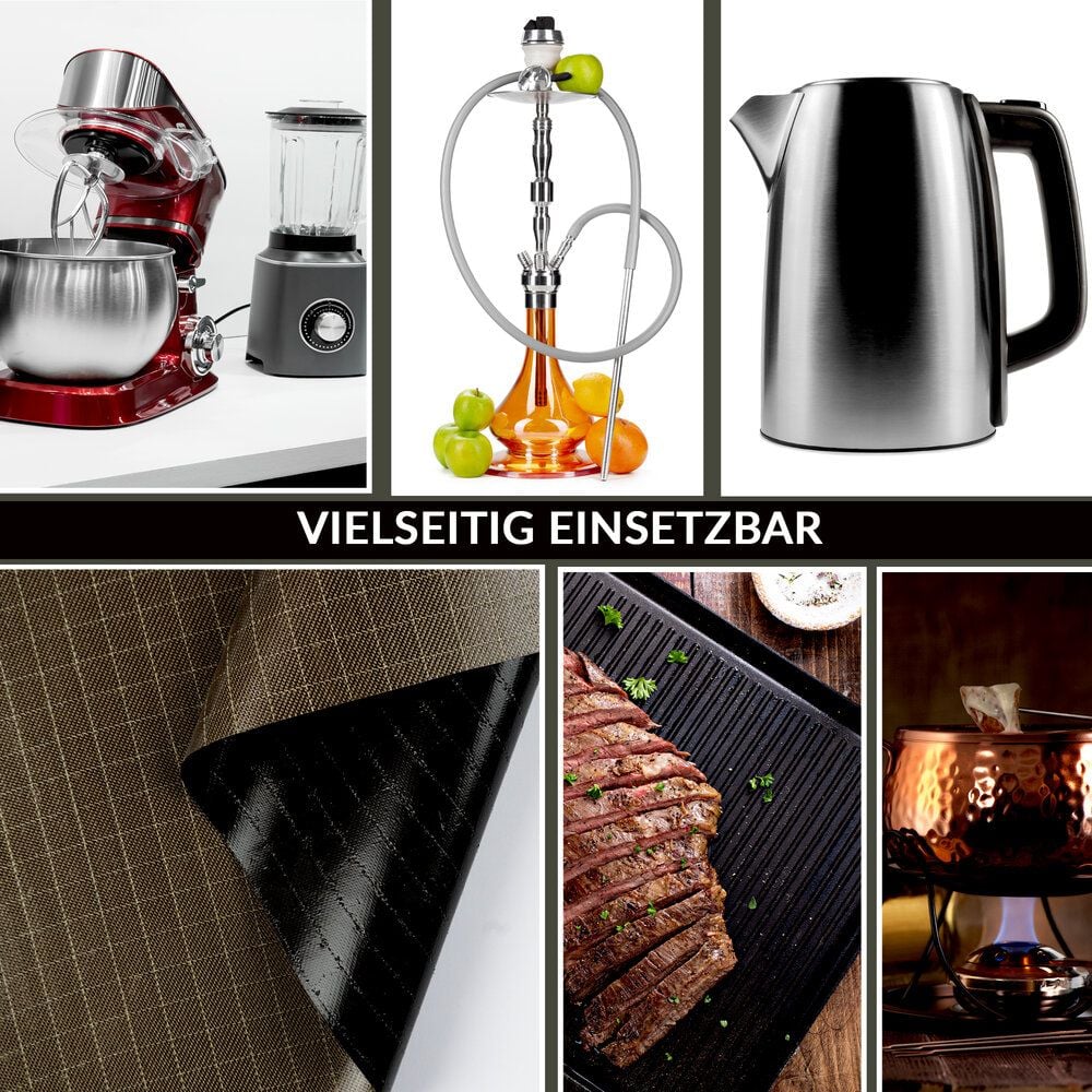 Feuerfeste Unterlage für Elektrogeräte FireMat Gold Edition, 25x25cm, rutschfest beschichtet, für Outdoor
und Indoor, TÜV bescheinigt NACH DIN EN ISO
11925-2