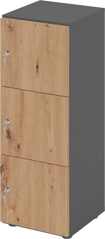 Schließfachschrank Hammerbacher V234L3/G DS, 40 x 42 x 110 cm (BxTxH), 3 Ordnerhöhen, mit Druckzylinderschloss, 3 Fächer, Korpus: Graphit, asteiche