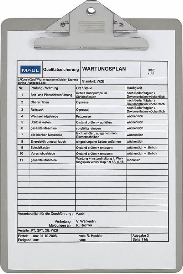 Klemmbretter Maul MAULsteel 2356495, A4, Edelstahl, Klemme kurze Seite,
Aufhängeöse, silber