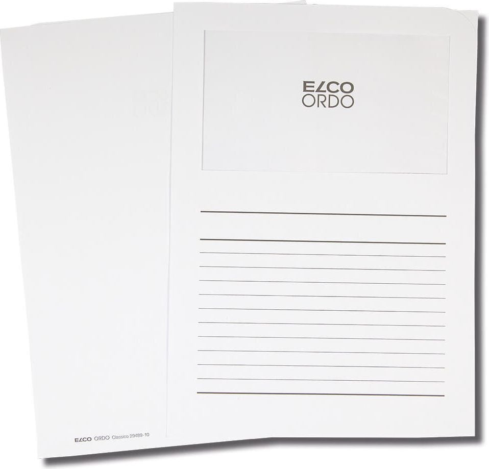 Sichtmappen Elco Ordo classico Organisationsmappe 29489, A4, Karton 120 g/m², Sichtfenster,
Linienaufdruck, Pack 100 Stück, weiß