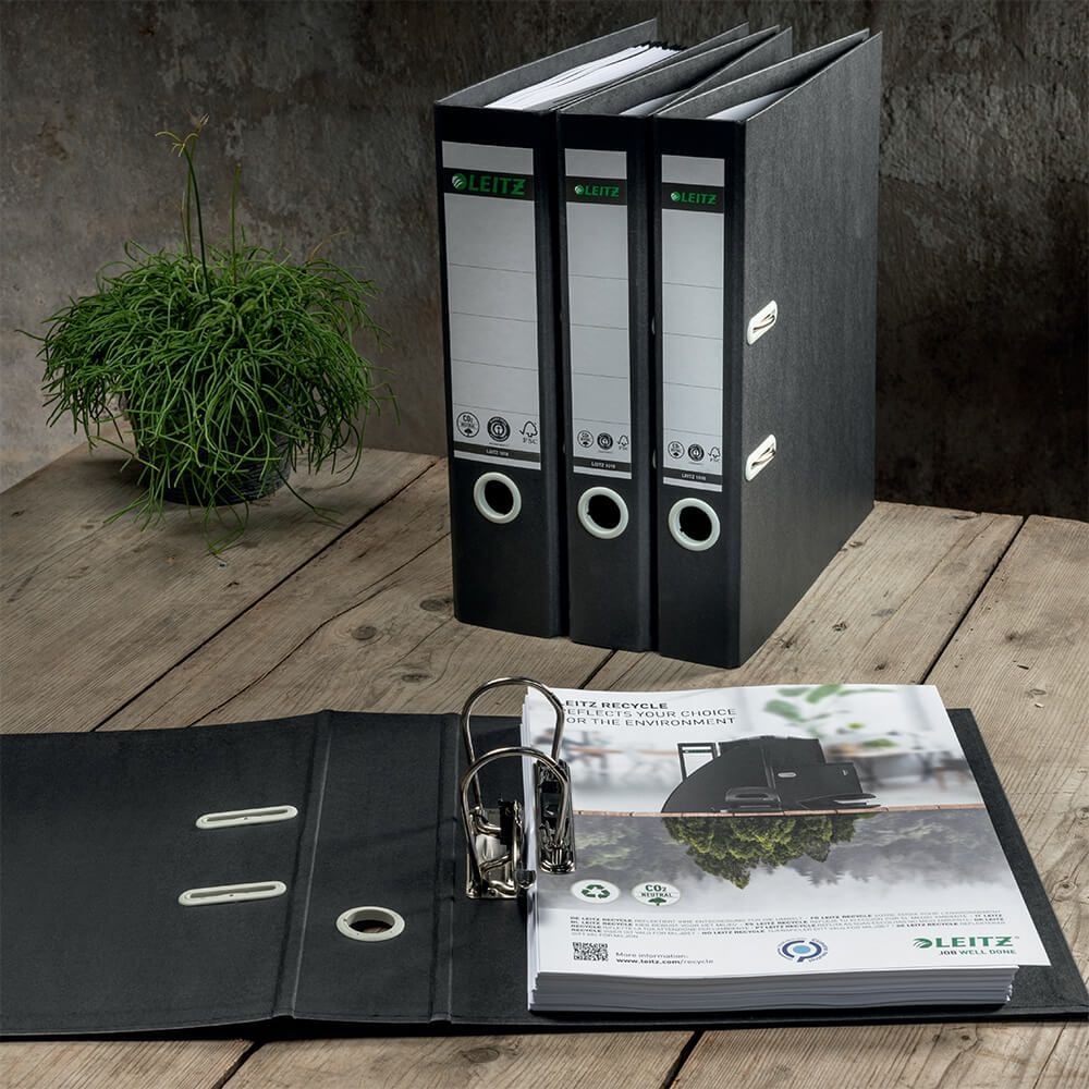 Ordner A4 Leitz Recycle 1019, 50mm, A4, 5 cm Rücken, mit Griffloch, schwarz, Blauer Engel, FSC