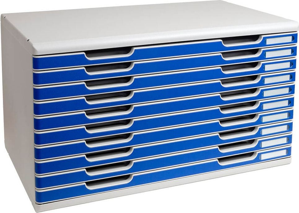 Schubladenbox Exacompta MODULO 3240, für A3+, 10 geschlossene Schubladen, blau