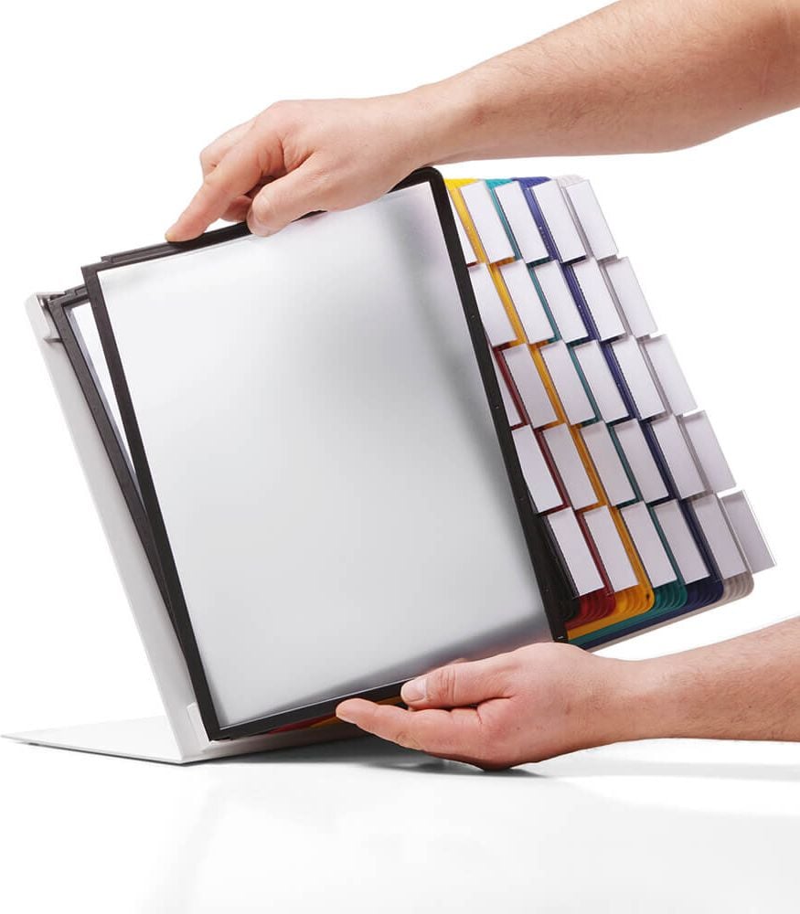 Sichttafel-Tischständer Durable Vario Table 30 5510, Tafelträger, 30 Tafeln (je 5x schwarz, rot,
gelb, grün, dunkelblau und grau), 30 Reiter