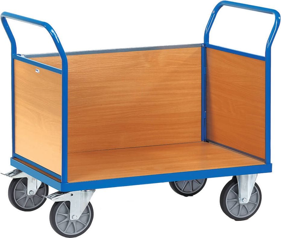 Transportwagen fetra Dreiwandwagen 2532, 100x70cm Ladefläche, 1 Boden, 3 Holzwände
50cm hoch, bis 600kg