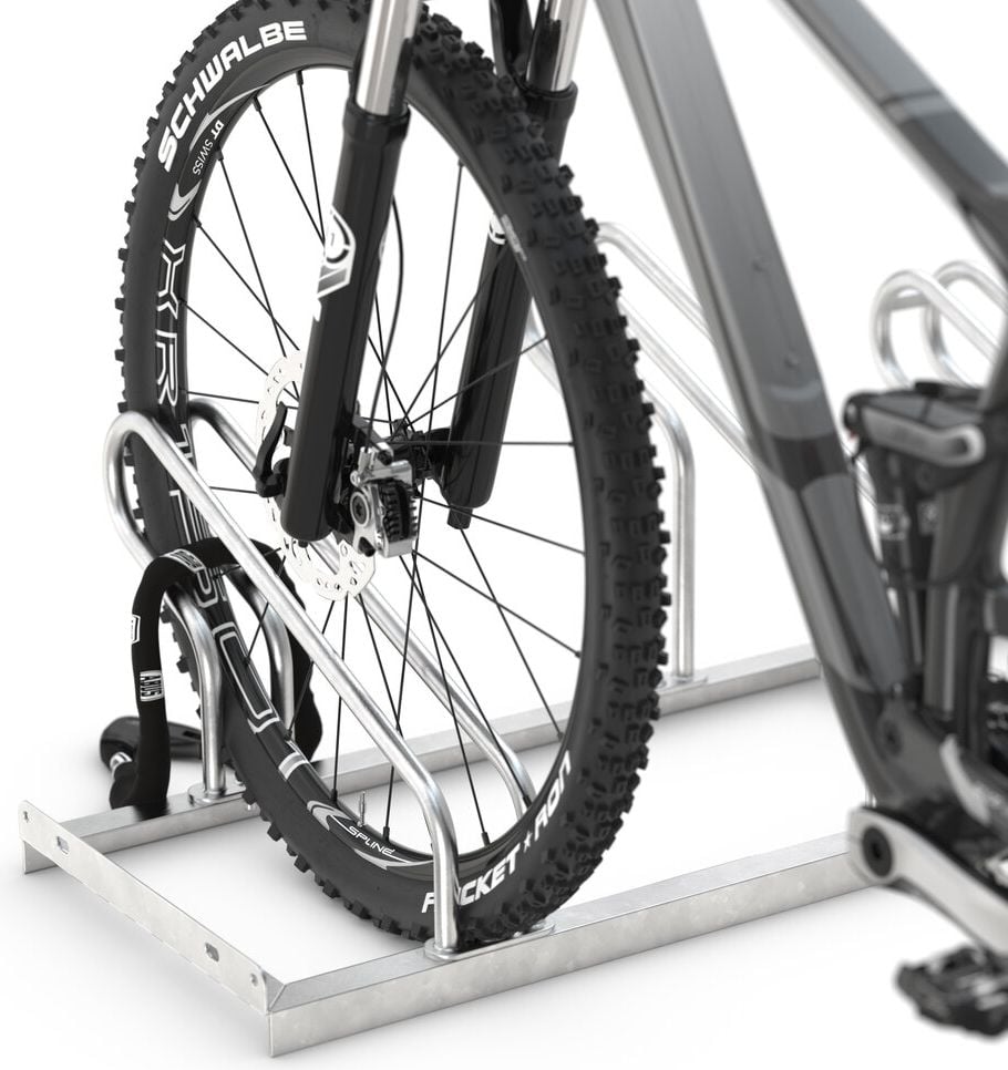 Fahrradständer WSM Bügelparker 2162, verzinkt, Freiaufstellung, 210cm lang, für 12 Fahrräder, bis zu 55mm Reifenbreite, zweiseitige Radeinstellung, Reihenverbindung möglich