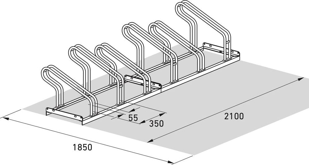 Fahrradständer WSM Bügelparker 2056, verzinkt, selbststehend, 210cm lang, für 6
Fahrräder, bis zu 55mm Reifenbreite,
Reihenverbindung möglich