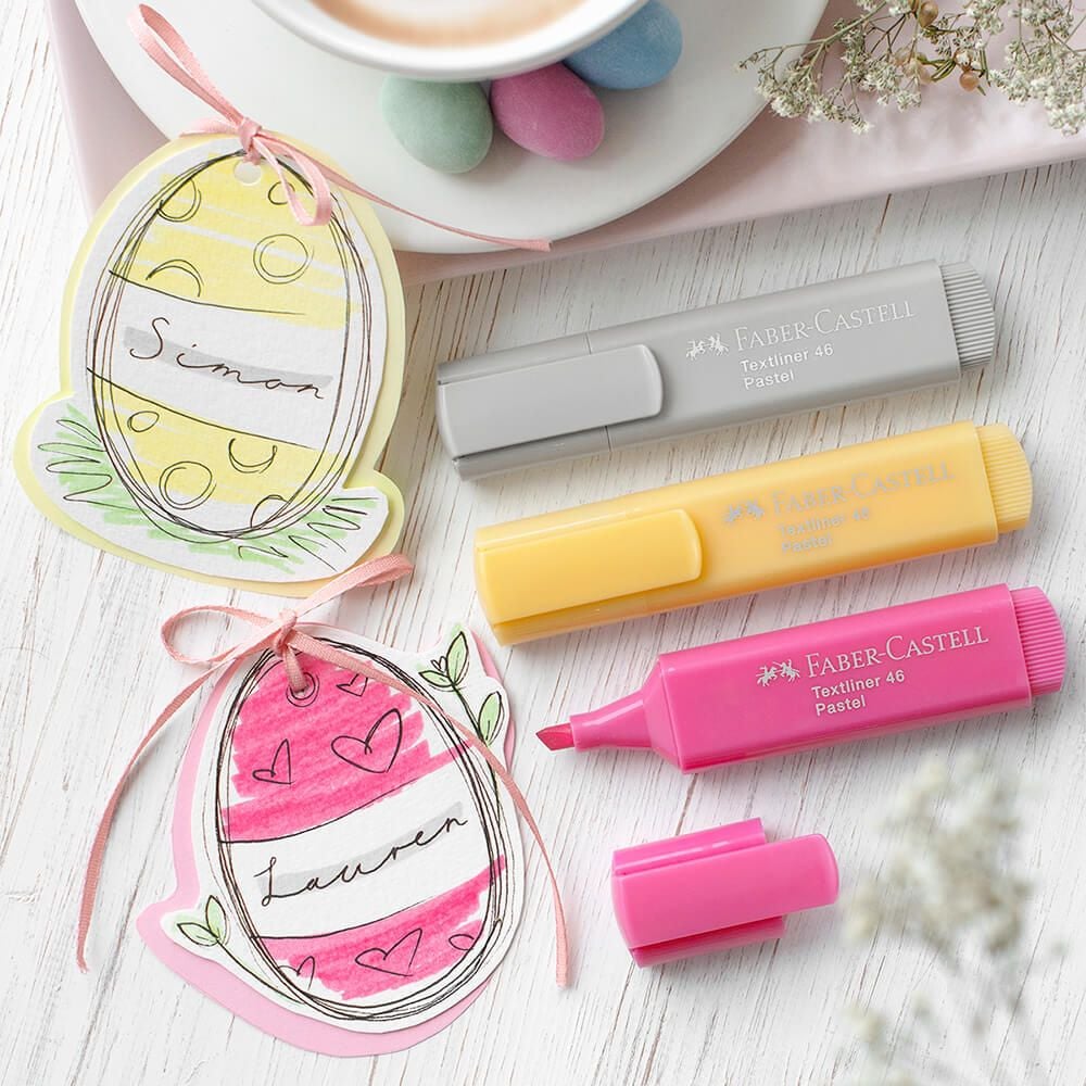 Textmarker Faber-Castell Textliner 46 Pastell 1546, ca. 1-5 mm, Keilspitze, pastell, 100%
recycelter Kunststoff, pastellblau