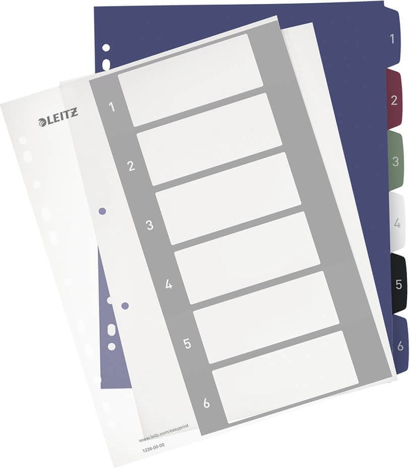 Kunststoffregister Leitz Style A4 Überbreite 1-6 1236, A4 Überbreite, 1-6, 6-teilig, PP, mehrfarbig,
Pack 20 Stück