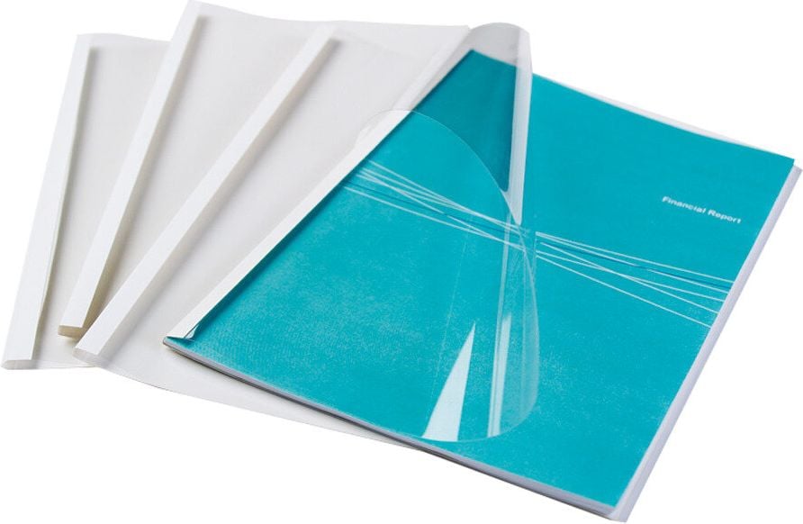 Thermobindemappen Fellowes 8,0mm 5391202, A4, transparent/weiß, Pack 100 Stück