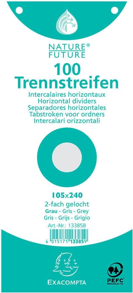 Trennstreifen Exacompta, 10,5x24cm, 180 g/m² Premiumkarton, Pack 100 Stück, grau