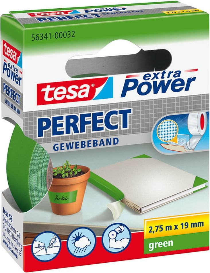 Gewebeband Tesa extra Power Perfect 56341, 19mm x 2,75m, beschriftbar, grün