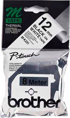 Schriftbänder Brother M-K231, schwarz auf weiß, 12mm/8m