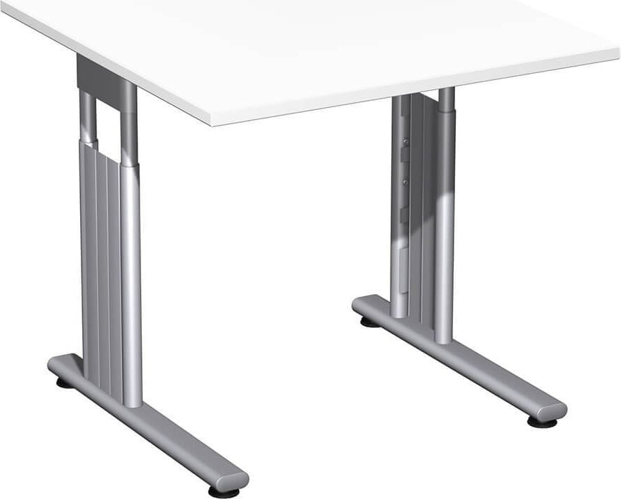 Schreibtisch Geramöbel C Fuß Flex S-617101, 80x80cm (BxT), 68-82cm Höhe, quadratisch,
C-Fuß silber, weiß