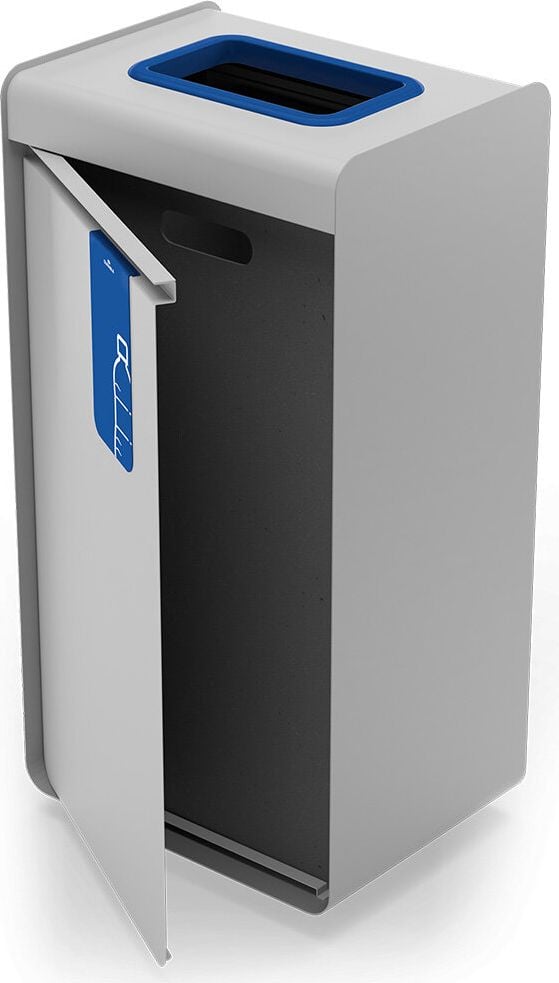 Abfallsammler Durable DURASORT 55L Papier 3211, 55 Liter, Stahl, Innenbehälter Kunststoff, rechteckig, Behälter grau, Einwurfring blau