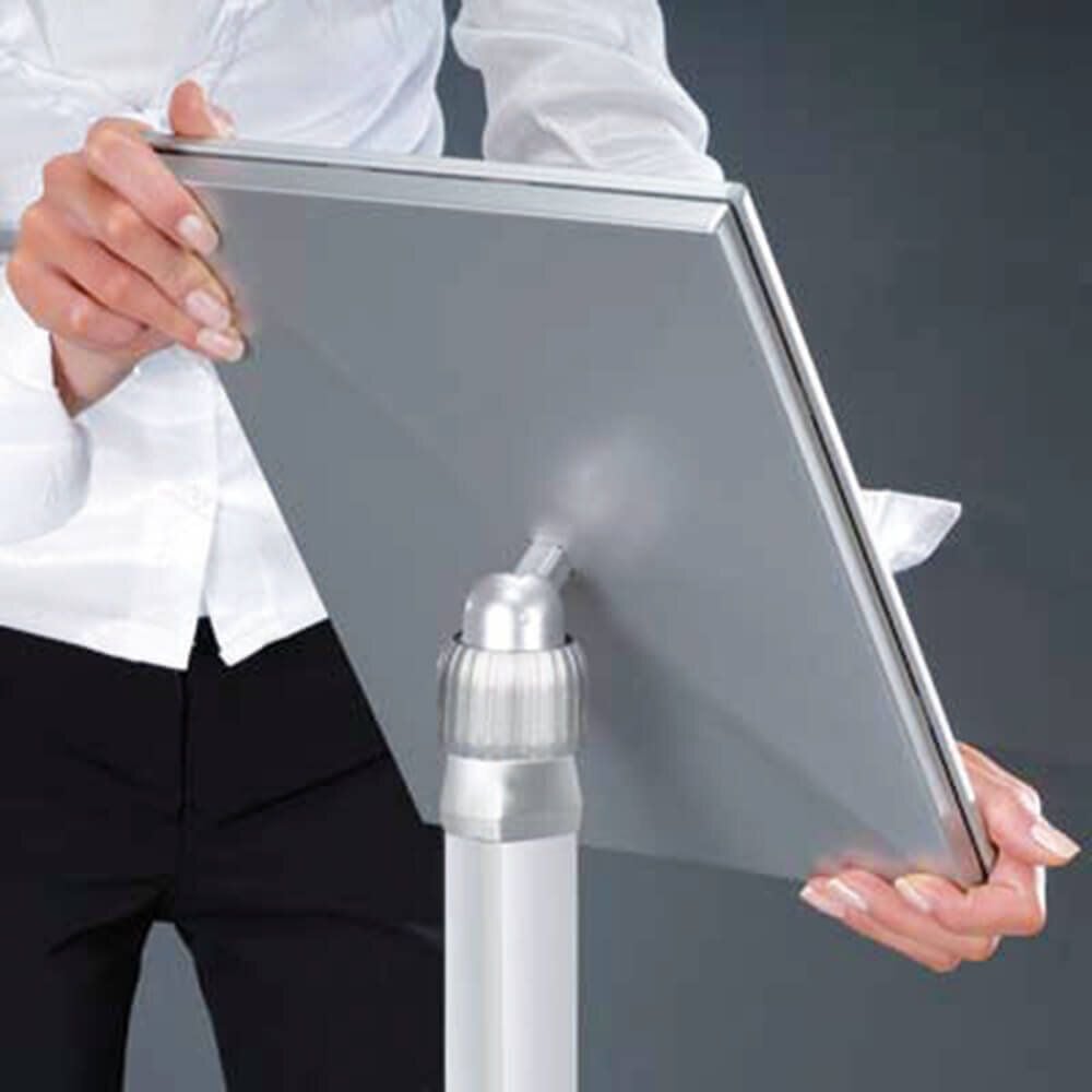 Infoständer Franken Infodisplay Universal A4 BS0905, für DIN A4 hoch+quer, höhenverstellbar, Plakatrahmen mit Klemmprofil, Standfuß, Aluminium silber