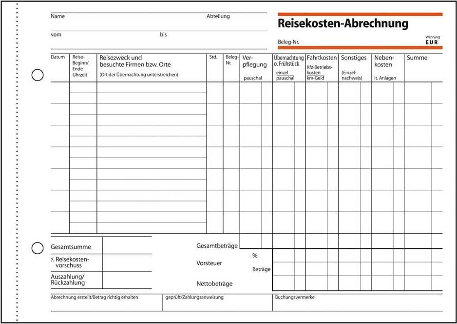 Reisekostenabrechnung Sigel RA517, DIN A5 quer, pro Woche, Block 50 Blatt