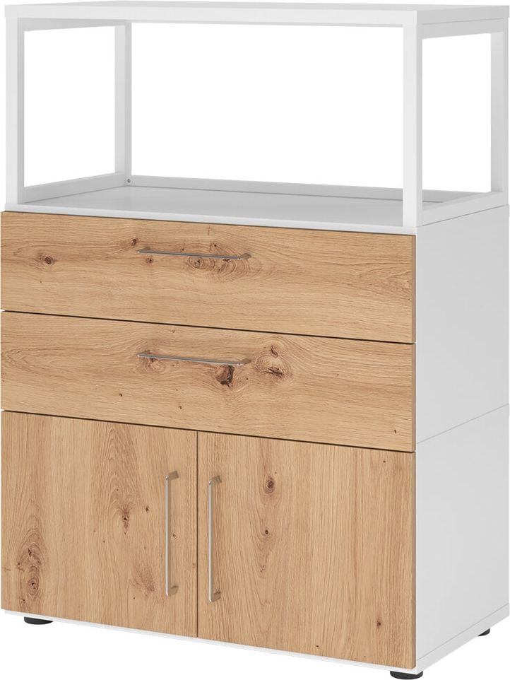 Kombischrank Hammerbacher VFW38K1RG/W mit Rahmenelement, Threespine-Klicksystem, 80 x 41,7 x 109,8 cm
(B x T x H), mit Stellfüßen, 3 Ordnerhöhen,
Korpus: weiß, asteiche