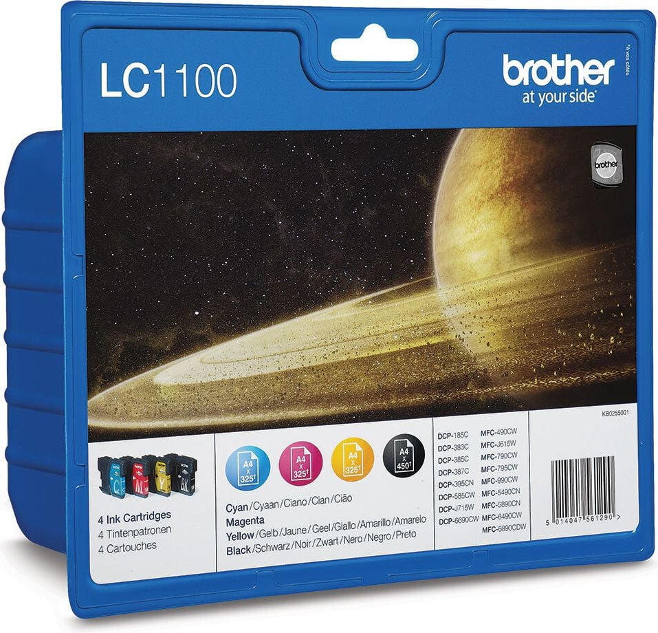 Brother Tintenpatrone LC-1100VALBP, Multipack, je 1x schwarz, cyan, magenta,
yellow