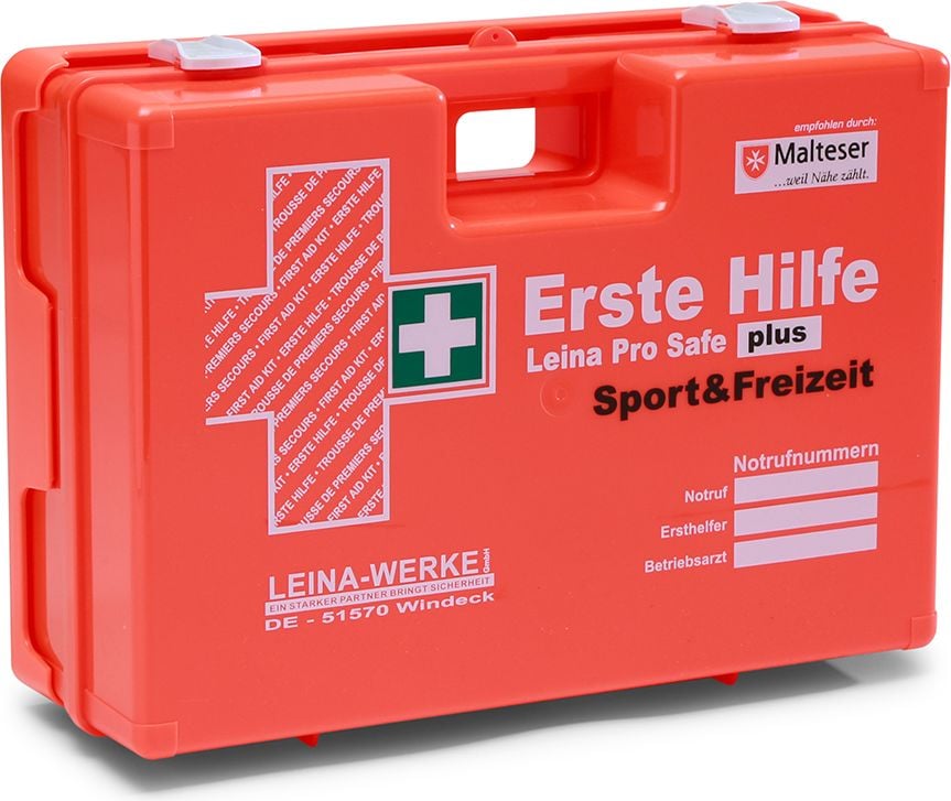 Erste Hilfe Verbandkoffer Leina-Werke Pro Safe plus 21126, Füllung nach DIN 13169 + branchenspezifische Zusatzausstattung Sport & Freizeit, orange