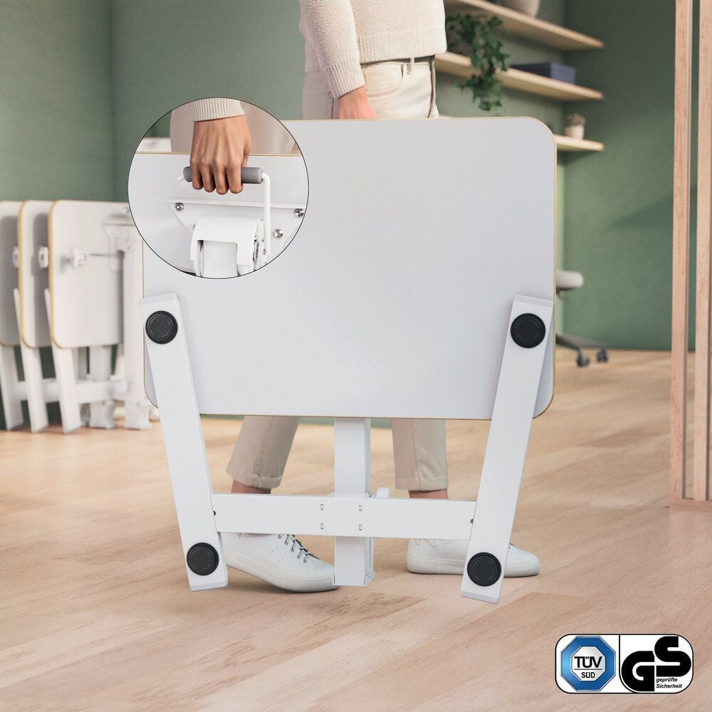 Klapptisch Leitz Ergo Compact Workstation Pro 65880001, 65x46cm (BxT), vollständig zusammenklappbar, höhenverstellbar per Luftdruck, 74-109cm Höhe, rechteckig, C-Fuß, weiß, weiß