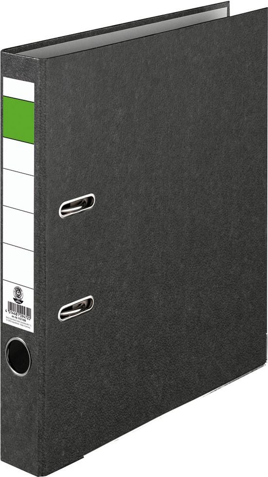 Ordner A4 Standard, 50mm, verstärkt, Wolkenmarmor, verstärkt, schwarz, grüner Balken, stabile
Ausführung